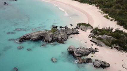 Wall Mural - The drone aerial footage of horseshoe bay beach, ‍Bermuda island.