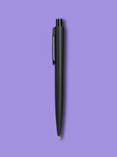 Black Ballpoint Pen Purple Background Black Ballpoint Pen With Shadow Copy Space For Your Text