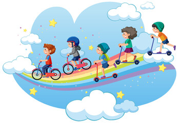 Wall Mural - Happy kids on rainbow