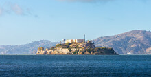 Alcatraz Island Over Horizon Of Water Surface, San Francisco.