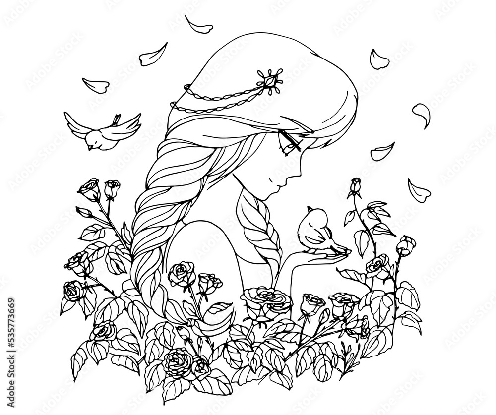 vector coloring page with cute cartoon anime girl. avatar, line art ...