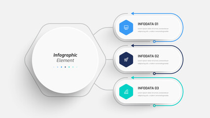 Wall Mural - Business Central Circle Infographic Presentation with 3 Rounded Rectangle Label Option and Icon