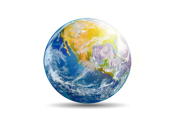 Wall Mural - Planet Earth isolated on white background with delicate drop shadow. Elements of this image furnished by NASA.