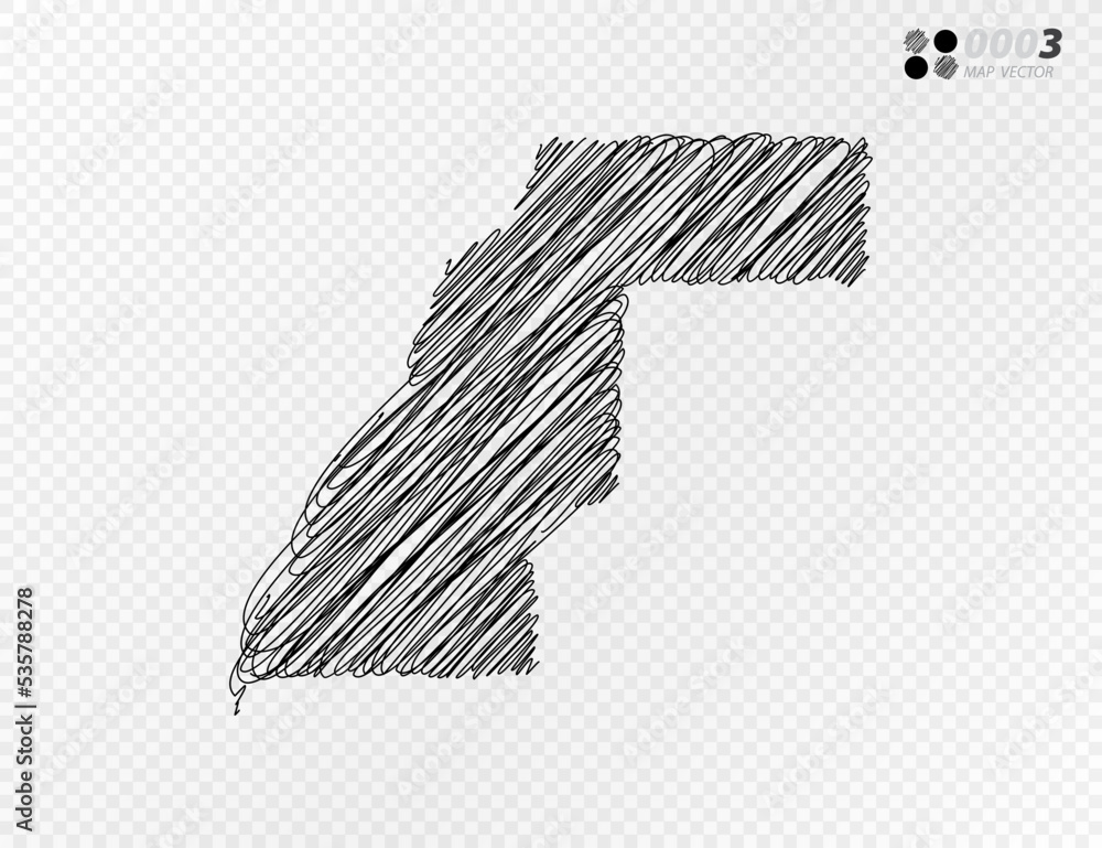 Vector black silhouette chaotic hand drawn scribble sketch of Western ...