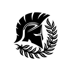 Wall Mural - Spartan helmet and laurel branch isolated on white background.