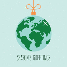 Planet Earth As A Christmas Decoration. Peaceful Christmas Concept. Vector Illustration Flat Design Style. 