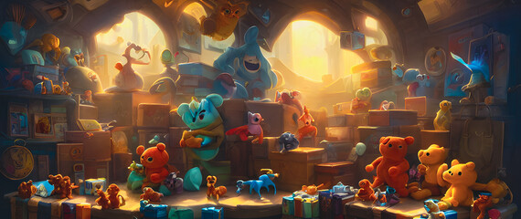 Artistic concept painting of a surreal toys, background illustration.