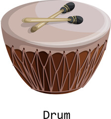 Wall Mural - Vector image of a musical instrument. Drum. Cartoon style. Isolated on white background. EPS 10