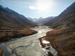 mountains glacier river valley autumn drone