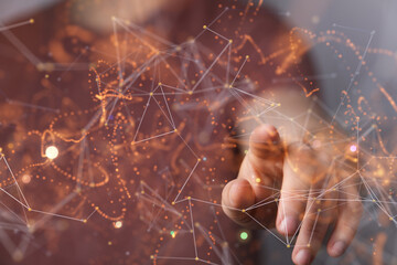 Wall Mural - abstract network of physical devices on the internet using a network connection with statistics numb