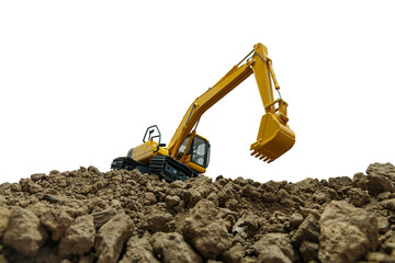 Canvas Print - Crawler Excavator is digging with lift up in the construction site  on  isolated white background.