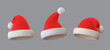 Set realistic 3d santa claus hat. Merry Christmas and Happy New Year. Vector illustration
