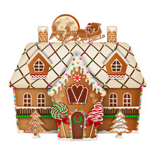 Christmas Gingerbread House With Candies And Lollipops