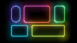 Neon gradient frames set, collection of colorful glowing rounded rectangle borders isolated on a dark background. Colorful night banners, bright illuminated shapes, vector light effect.
