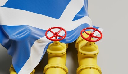 Wall Mural - Scotland flag covering an oil and gas fuel pipe line. Oil industry concept. 3D Rendering