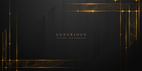 abstract black and gold luxury vector background with abstract gold dots and shining golden lines.