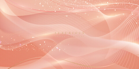 Wall Mural - luxurious modern pink background with shiny gold lines and blank space for promotional text.