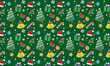Cartoon wallpaper with Christmas symbols intended for packaging design, wrapping paper or as a background for your project.