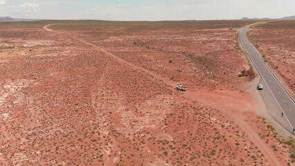 Poster - Road to the Monument Valley, aerial view from drone