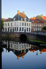 Amersfoort, The Netherlands, August 9, 2022. Westsingel And Kleine Spui In The Old City Centre. Reflections In The Canal.