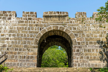 Wall Mural - Panoramic view of Ershawan Battery in Keelung, Taiwan. better known as the Tenable Gate of the Sea, It was built during Taiwan's Qing era.