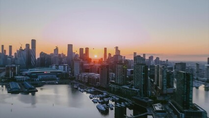 Wall Mural - Drone footage of Melbourne city during sunrise