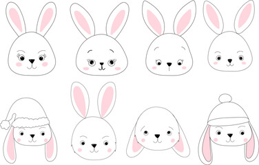 Wall Mural - portrait rabbit set sketch ,outline icon isolated vector