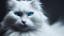 Hyper Realistic Illustration Of A Cute White Cat Face With Blue Eyes - Great For A Background