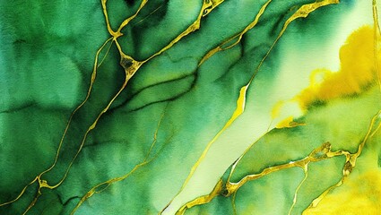 Illustration of green and gold watercolor on the old paper