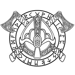 Viking Shield and Axes,with futhark runes VECTOR