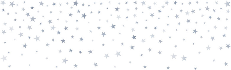 Wall Mural - Silver stars vector background, sparkling Christmas confetti falling isolated on white. magic shining flying stars glitter backdrop, sparkle border