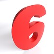 Number 6 in red color isolated on white background - 3D rendering illustration