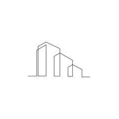 Wall Mural - continuous line drawing of house  residential building concept  logo  symbol  construction  vector illustration simple.