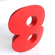 Number 8 in red color isolated on white background - 3D rendering illustration