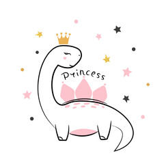 Wall Mural - Dinosaur girl princess cute vector illustration. Dino cartoon baby print