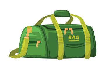 Sticker - Green Travel Bag with Handle and Zipper as Packed Luggage for Traveling Vector Illustration