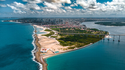 Wall Mural - Paisagem Forte dos Reis Magos Fortaleza Colonial Natal Litoral Praia Mar Rio Grande do Norte Oceano Atlântico Rio Natureza Drone Aéreo Azul Ondas Viagem Férias Viajar Turismo Corais Tropical Sol 