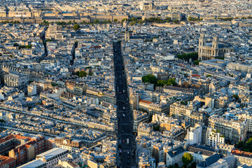 Sticker - Aerial view of Rue de Rennes street the 6th arrondissement of Paris referred to as (le sixième) in French