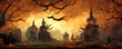 Haunted house as Halloween background panorama