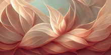 Abstract Illustration With Peach Colour Tones, Pastel Pink, Creamy, Soft Waves And Leaves. Digital 3D Pattern With Texture. Horizontal Banner Background.