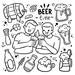 Sticker - Drink beer with friend in the bar hand drawn doodle 