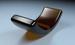 An abstract glass bent shape in bronze color on blue surface - 3D rendering illustration
