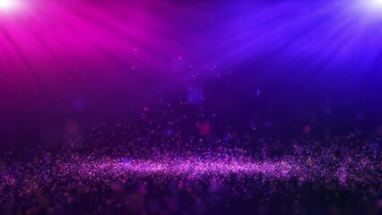 Wall Mural - Seamless loop, Glitter light pink purple blue particles stage and light shine abstract background. Flickering particles with bokeh effect.