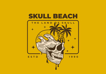 Wall Mural - Vintage skull with beach illustration on it