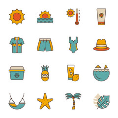 Wall Mural - Summer  Filled Line Icon Set Vector