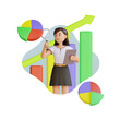 young girl holding a magnifying glass 3D character illustration
