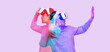 © nuclear_lily - Man is using virtual reality headset. Image with double color exposure effect.