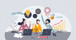 Effective communication in workplace and business idea sharing tiny person concept. Knowledge sharing and productive partners office scene with colleague chatting and collaboration vector illustration