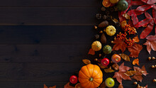 Harvest Wallpaper Including Gourds, Pine Cones, Autumn Leaves And Berries.