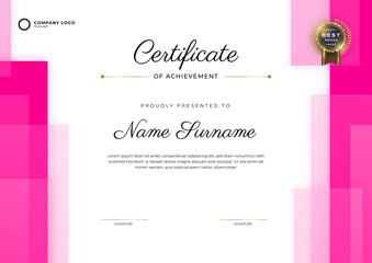 Pink professional diploma certificate template in premium style. vector illustration